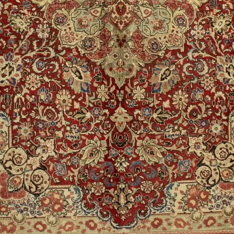 Sarouq Vintage Persian Rug Double Hand Knotted Iran(425×318)cm, red vintage sarouq rug, close-up detail 3