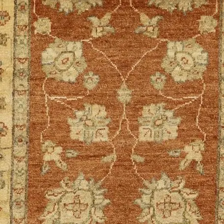 Choobi Runner Hand knotted Rust Gaznay Wool (341×81)cm, rust and cream chobi runner, close-up detail 1