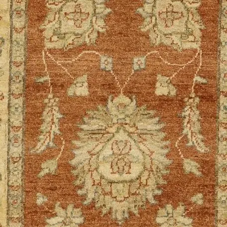 Choobi Runner Hand knotted Rust Gaznay Wool (341×81)cm, rust and cream chobi runner, close-up detail 2