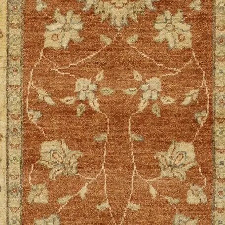 Choobi Runner Hand knotted Rust Gaznay Wool (341×81)cm, rust and cream chobi runner, close-up detail 3