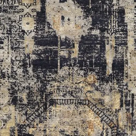 Transitional Area Rug, Rust, Black Wool & Silk German Dye Indian (369×285)cm, rust black transitional rug, close-up detail 1