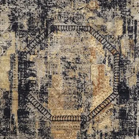 Transitional Area Rug, Rust, Black Wool & Silk German Dye Indian (369×285)cm, rust black transitional rug, close-up detail 2
