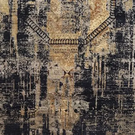 Transitional Area Rug, Rust, Black Wool & Silk German Dye Indian (369×285)cm, rust black transitional rug, close-up detail 3