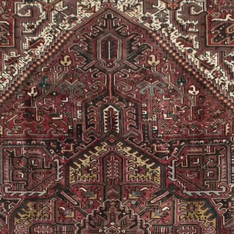 Heriz Tribal Double Hand Knotted Rug Lamb Wool Veg Dye Iran (339 x 263)cm, rust heriz tribal rug, close-up detail 1