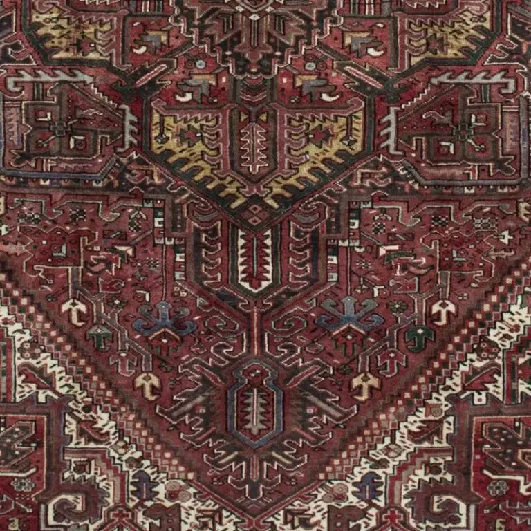 Heriz Tribal Double Hand Knotted Rug Lamb Wool Veg Dye Iran (339 x 263)cm, rust heriz tribal rug, close-up detail 3