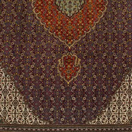 Persian Mahi Super Fine fine Rug 40 Raj Double Hand Knotted Lamb Wool Veg Dye Iran(395×304)cm, rust tabriz mahi persian rug, close-up detail 3