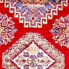 Scarlet Super Fine Kazak Runner NZ Wool Veg Dye Afghan (396 x 82)cm, scarlet kazak runner, close-up detail 1