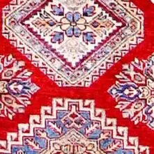 Scarlet Super Fine Kazak Runner NZ Wool Veg Dye Afghan (396 x 82)cm, scarlet kazak runner, close-up detail 3