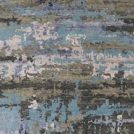 Abstract Rug Large Sea Green Wool Hand Knotted Veg Dye Indian(359 x 2.73)cm, sea green abstract wool rug, close-up detail 1