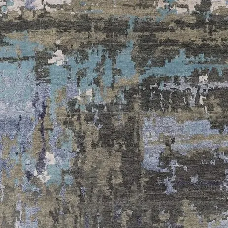 Abstract Rug Large Sea Green Wool Hand Knotted Veg Dye Indian(359 x 2.73)cm, sea green abstract wool rug, close-up detail 2