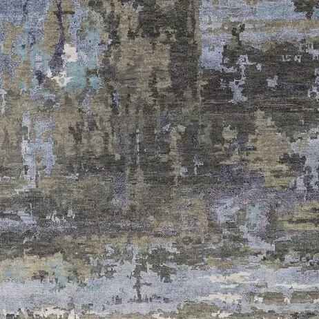 Abstract Rug Large Sea Green Wool Hand Knotted Veg Dye Indian(359 x 2.73)cm, sea green abstract wool rug, close-up detail 3