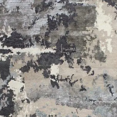Abstract Rug Silver NZ Wool&Bamboo Silk Veg Dye India (419×305)cm, silver abstract wool rug, close-up detail 1
