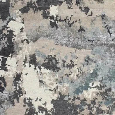 Abstract Rug Silver NZ Wool&Bamboo Silk Veg Dye India (419×305)cm, silver abstract wool rug, close-up detail 2