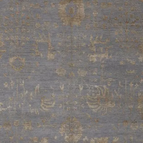 Vase Design Rug Silver, Gold Transitional NZ Wool & Bamboo Silk Veg Dye India(423×306) cm, silver gold vase design rug, close-up detail 2