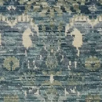 Tapestry Look Hall Runner Wool Veg Dye India (309 x 81)cm, teal tapestry hall runner, close-up detail 1