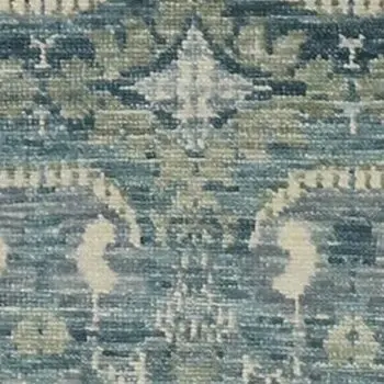 Tapestry Look Hall Runner Wool Veg Dye India (309 x 81)cm, teal tapestry hall runner, close-up detail 2