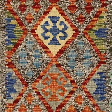 killim Hall Runner, Abrash, Trellis wool Afghan (396×77)cm, trellis kilim hall runner, close-up detail 1