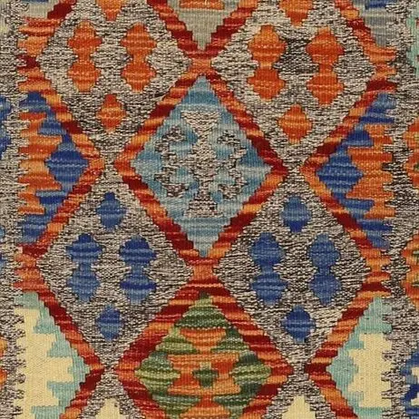 killim Hall Runner, Abrash, Trellis wool Afghan (396×77)cm, trellis kilim hall runner, close-up detail 2
