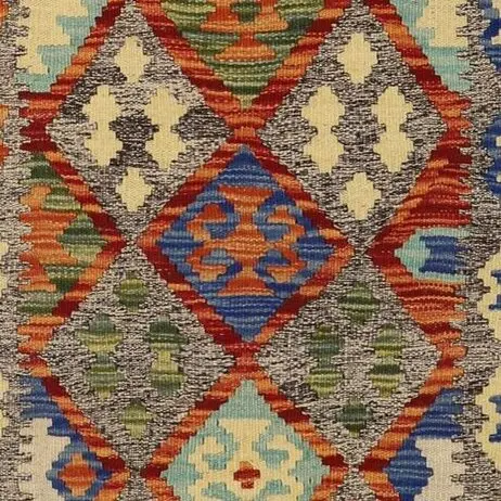 killim Hall Runner, Abrash, Trellis wool Afghan (396×77)cm, trellis kilim hall runner, close-up detail 3