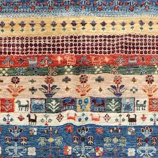 Tribal Gabbeh Rug, tribal afghan gabbeh rug, close-up detail 1