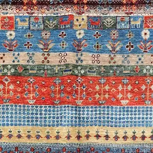 Tribal Gabbeh Rug, tribal afghan gabbeh rug, close-up detail 3
