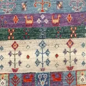 Violet Touch Gabbeh Hand Knotted NZ Wool Veg Dye Afghan (306 x 82), violet gabbeh runner, close-up detail 3