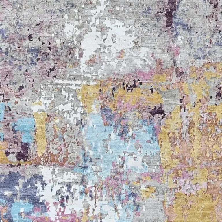 Sunset Rug, abstract wool and silk rug, close-up detail 2