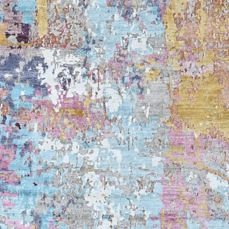 Sunset Rug, abstract wool and silk rug, close-up detail 3