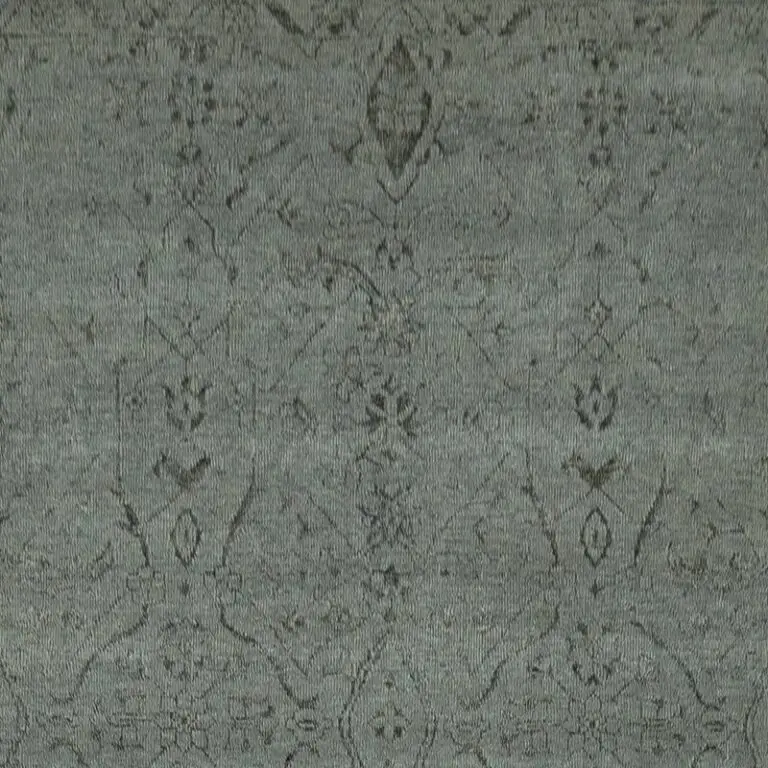 Garden shadow Rug, blue saree silk wool rug, close-up detail 1