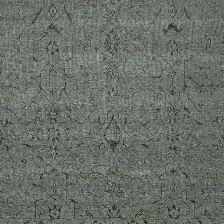 Garden shadow Rug, blue saree silk wool rug, close-up detail 3