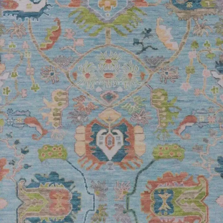 Ocean Garden, hand knotted tribal wool rug, close-up detail 2