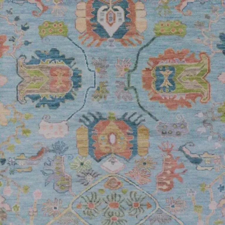 Ocean Garden, hand knotted tribal wool rug, close-up detail 3