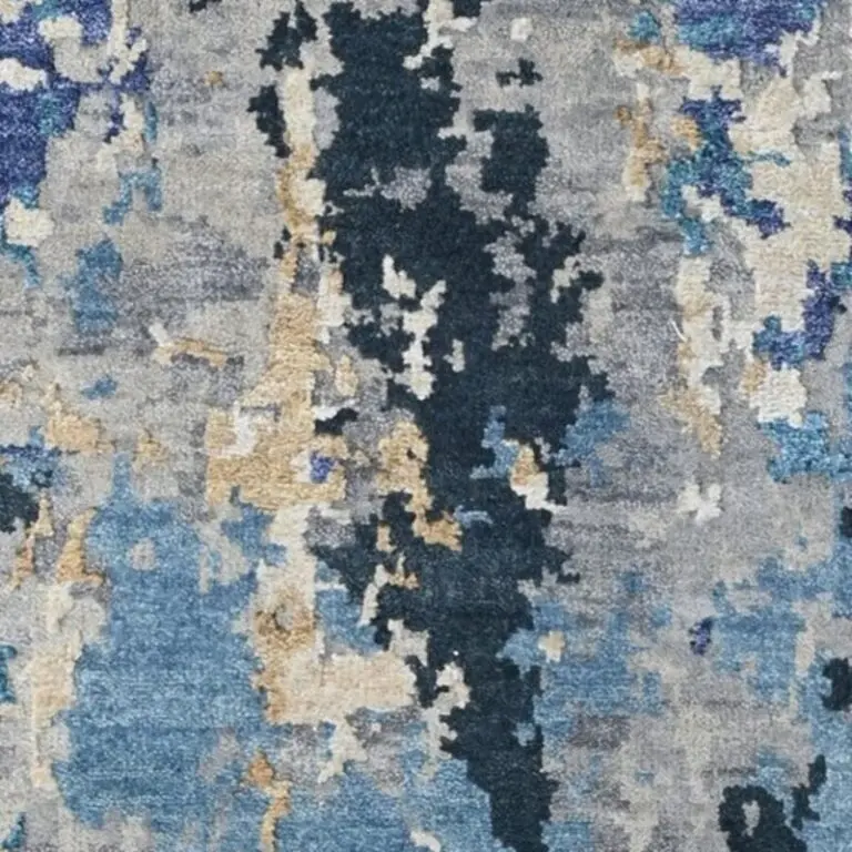 Ocean Shore Rug, blue and gold abstract rug, close-up of the hand knotted pile, detail 3