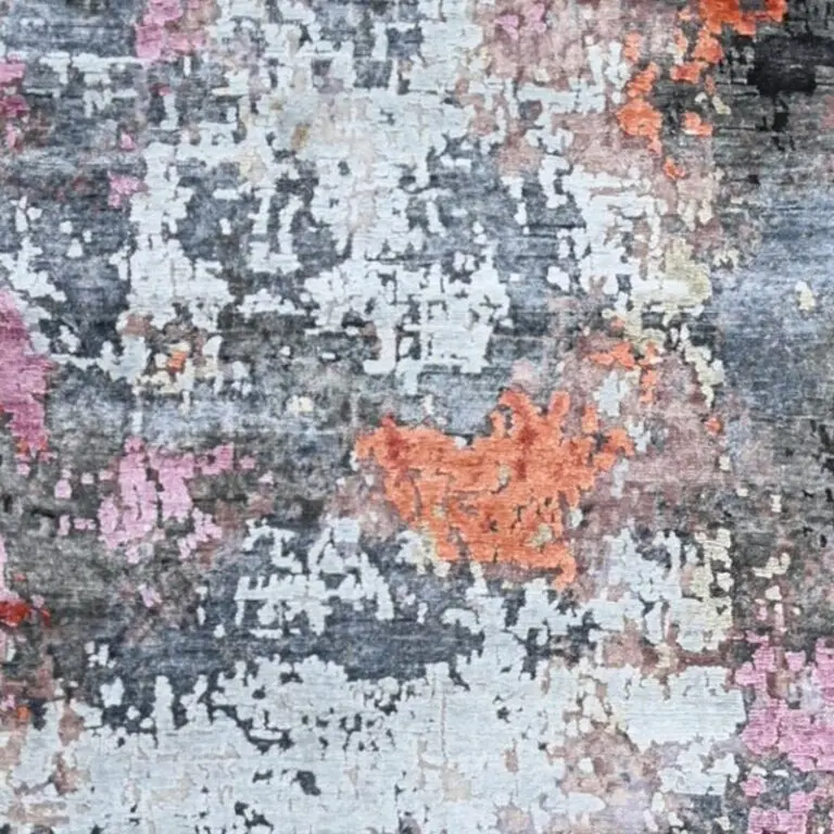 Coral Reef Rug, coral abstract rug, close-up of the hand knotted pile, detail 1