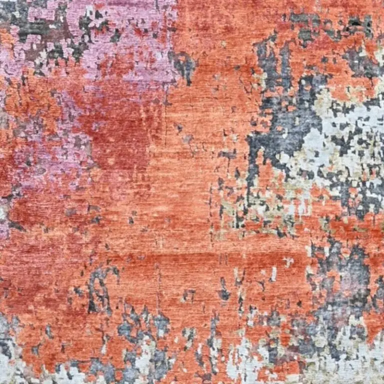Coral Reef Rug, coral abstract rug, close-up of the hand knotted pile, detail 2