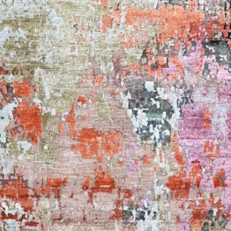 Coral Reef Rug, coral abstract rug, close-up of the hand knotted pile, detail 3