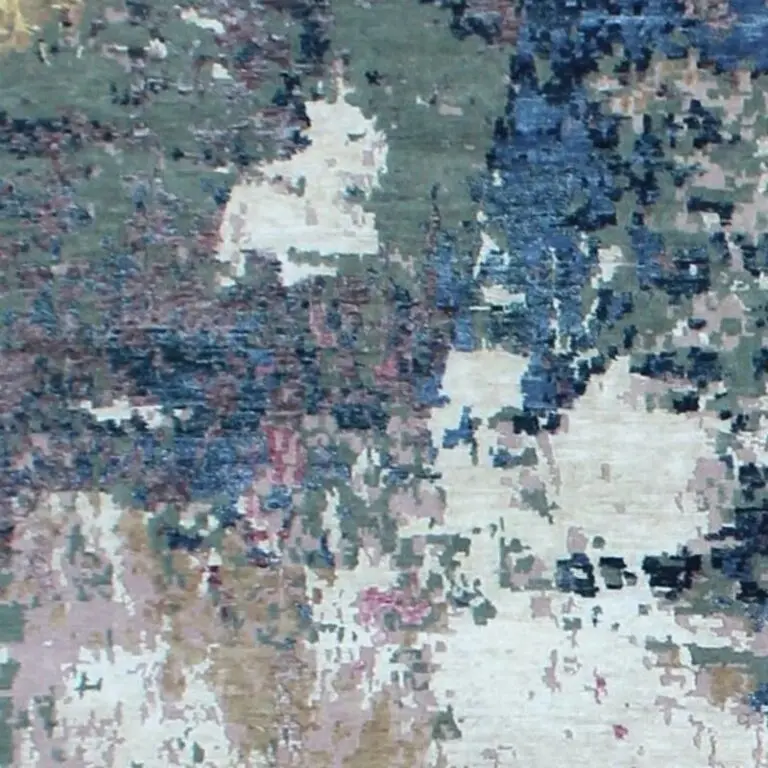 Twilight Garden Rug, navy abstract rug, close-up of the hand knotted pile, detail 1